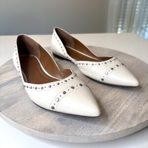 Coach Women's Valintina Pointed White Leather Flat Studded Shoes US Size 10 B